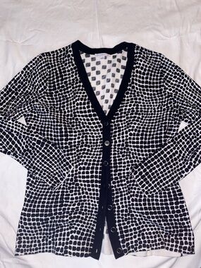 Isaac Mizrahi Black and White Grid Dot Cardigan
